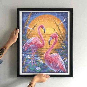 Схема картини Золота Підкова ЗПТ-020 "Рожеві фламінго" для вишивання бісером на шовку