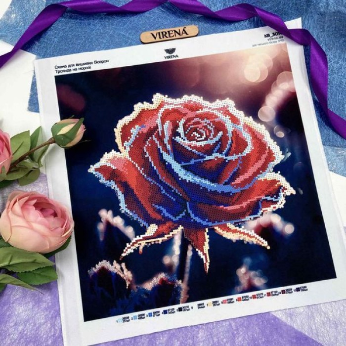 Квадрат "Троянда на морозі" КВ 3014 (КВ-3014_Бісер)
