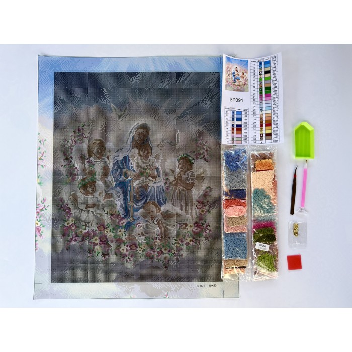 Алмазна мозаїка Ікона "Діва Марія з ангелами" 40х50 SP091