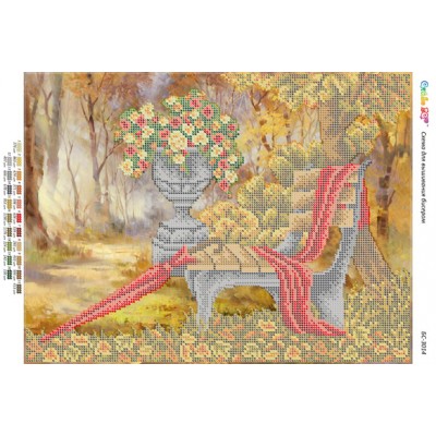 БС-3014 Квіти біля лавки (частк. вишивка). Схема для вишивки бісером