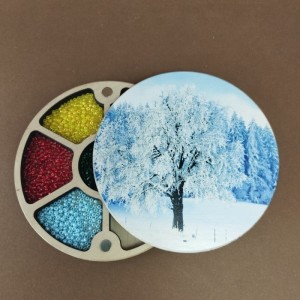 Круглий міні органайзер для бісеру Коробушка з кольоровим друком (060297)