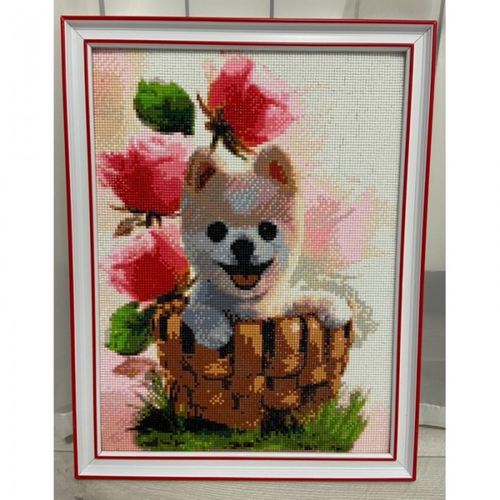 Алмазна вишивка (набір) "Щеня в корзині" (DM-198)