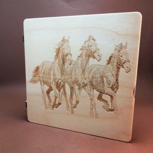 060210к Дерев'яний органайзер для бісеру Книжка на 60 комірок "Трійка коней", з двома акриловими кришками всередині, кожна комірка пронумерована