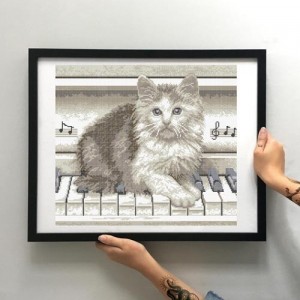 Схема картини Золота Підкова ЗПТ-004 "Котик на піаніно" для вишивання бісером на шовку