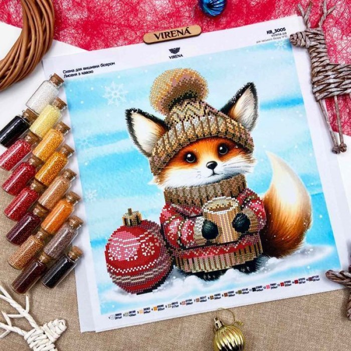 Квадрат "Лисеня з кавою" КВ 3005 (КВ-3005_Бісер)