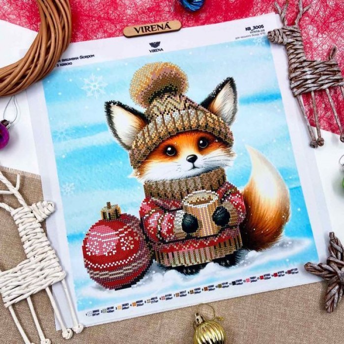 Квадрат "Лисеня з кавою" КВ 3005 (КВ-3005_Бісер)