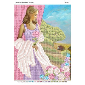 БС-3172 Дівчина з квітами. Схема для вишивки бісером