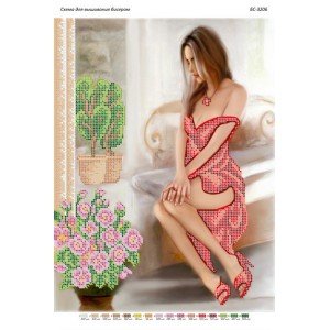 БС-3206 Дівчина у червоній сукні. Схема для вишивки бісером