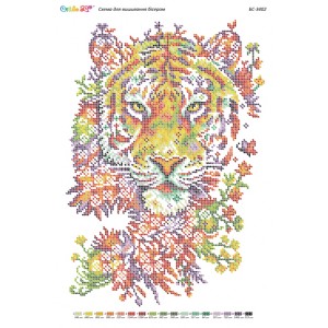 БС-3402 Тигр з квітів (частк. вишивка). Схема для вишивки бісером