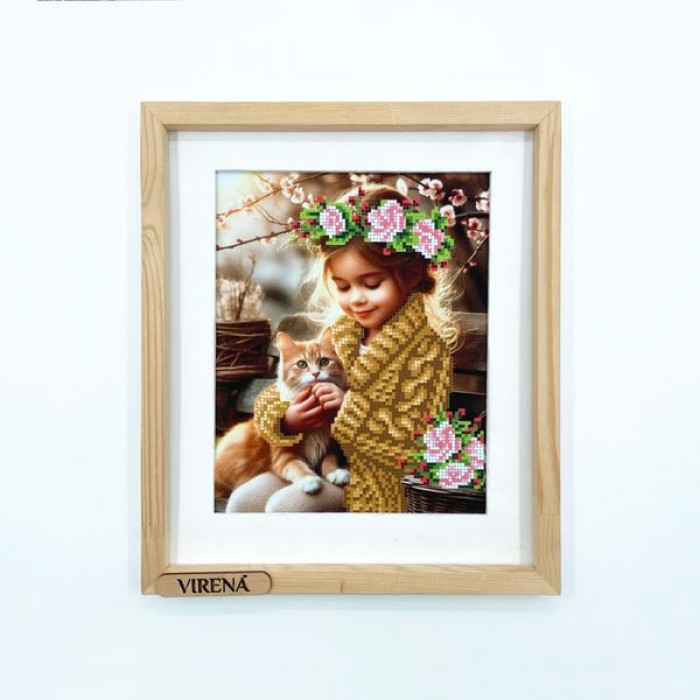 Картина для вишивки бісером "Дівчинка з котом. Весна" (А4Н-603)
