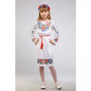 Заготовка дитячого плаття на 9-12 років "Мальви, троянди, братчики" для вишивки бісером (ПД013кБ40нн)