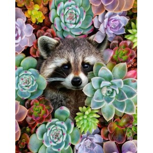 Алмазна мозаїка 30х40см "Єнот в квітах" ST485