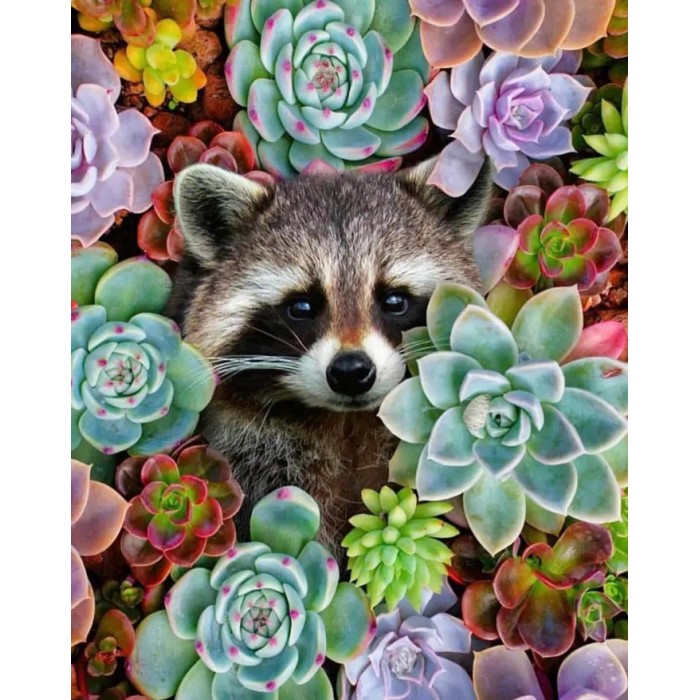 Алмазна мозаїка 30х40см "Єнот в квітах" ST485