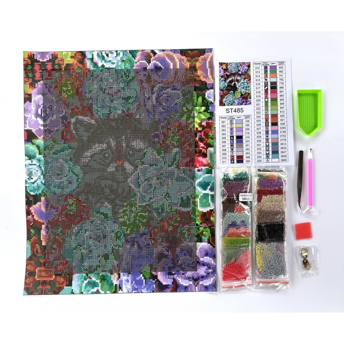 Алмазна мозаїка 30х40см "Єнот в квітах" ST485