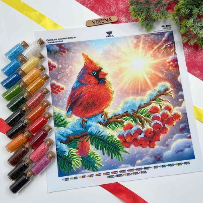 КВ-3011 Квадрат "Пташка на гілці". Схема для вишивки бісером