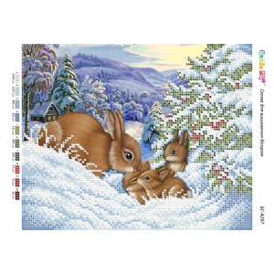 БС-4297 Сім'я кроликів (частк. вишивка). Схема для вишивки бісером