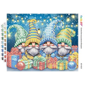 БС-4313 Новорічні гноми (частк. вишивка). Схема для вишивки бісером