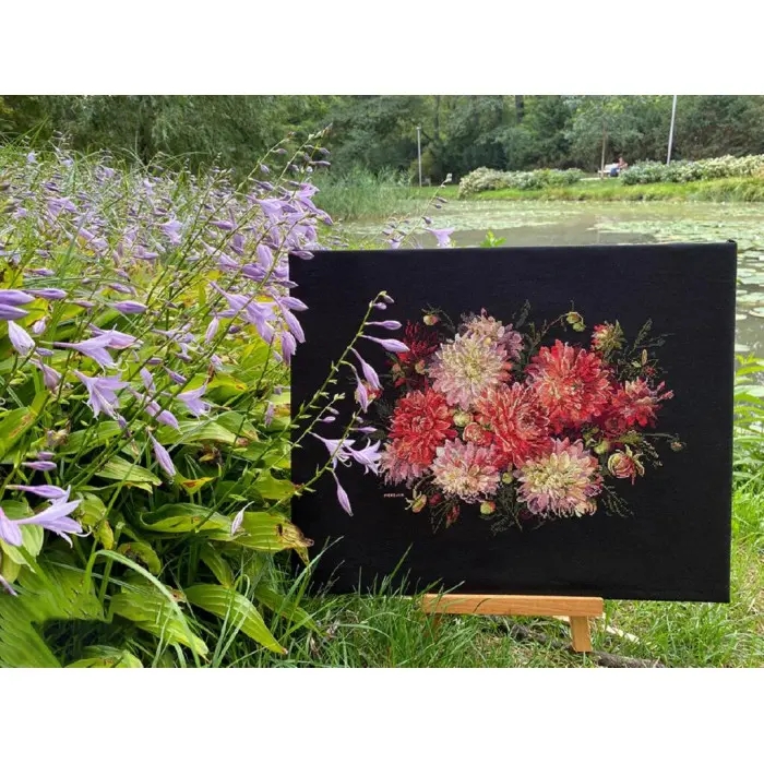 К-219 Георгіни. Мережка. Набір для вишивки хрестиком на Aida 16