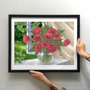 Схема картини Золота Підкова ЗПК-037 "Маки на підвіконні" для вишивання бісером на шовку