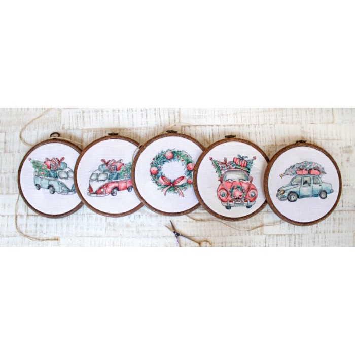 LETI 965 Christmas Retro Cars (kit of 5). Набір для вишивки хрестиком LetiStitch