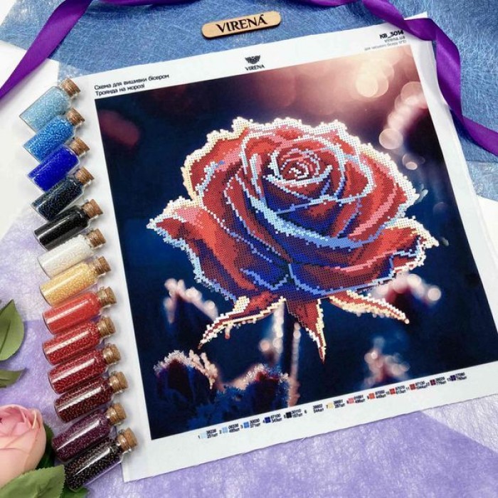 КВ-3014 Квадрат "Троянда на морозі". Схема для вишивки бісером