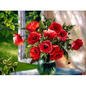 Набір алмазної мозаїки ColorArt 40х50 "Маки на підвіконні" SP058