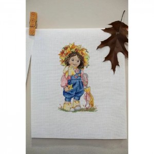 К-100 Осіння дівчинка. Мережка. Набір для вишивки хрестиком на Aida 16