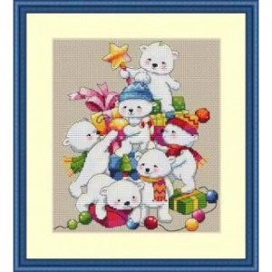 К-55 Різдвяні ведмедики. Мережка. Набір для вишивки хрестиком на Aida 16