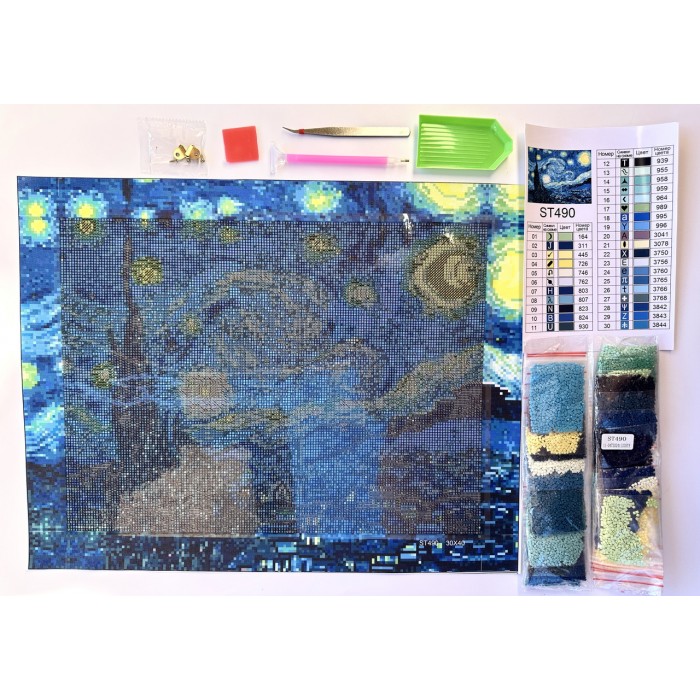 Алмазна мозаїка 30x40 "Зоряна ніч Ван Гог" ST490