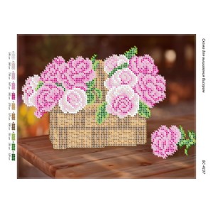 БС-4137 Півонії у кошику. Схема для вишивки бісером