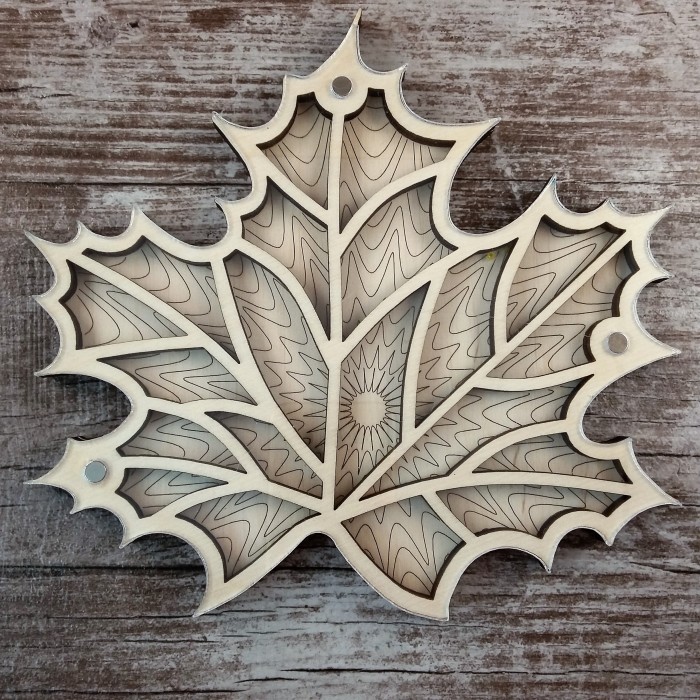 060128 Дерев'яний органайзер для бісеру з кришкою "Кленовий лист" (060128)