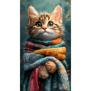 Алмазна мозаїка ColorArt 30x50 "Котик в шарфіку" + голограмні алмазики TP909