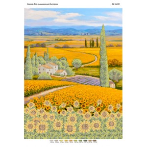 БС-3201 Пейзаж з соняшниками. Схема для вишивки бісером