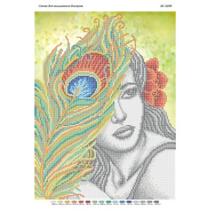 БС-3209 Дівчина з павичевим пером. Схема для вишивки бісером