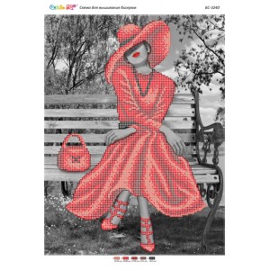БС-3240 Дівчина у червоній сукні (частк. вишивка). Схема для вишивки бісером