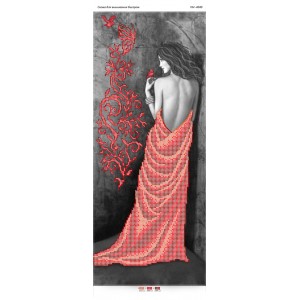 ПМ-4049 "Дівчина в червоному з пташками". Схема для вишивки бісером