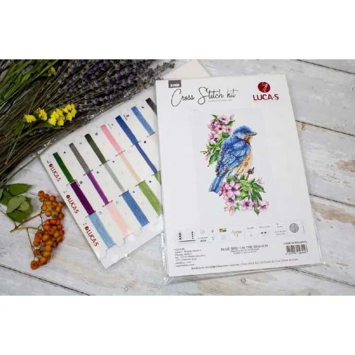 B1198 Синій птах на гілці. Luca-S. Набір для вишивки хрестиком