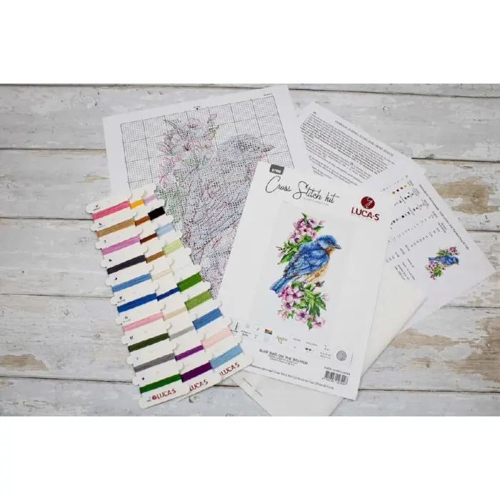 B1198 Синій птах на гілці. Luca-S. Набір для вишивки хрестиком