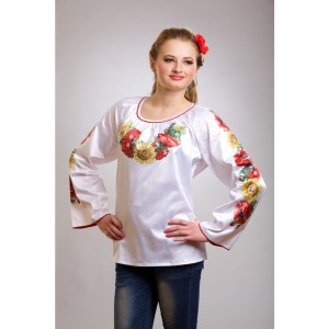 Заготовка жіночої вишиванки "Маки і соняхи" для вишивки бісером (БЖ040кБнннн)