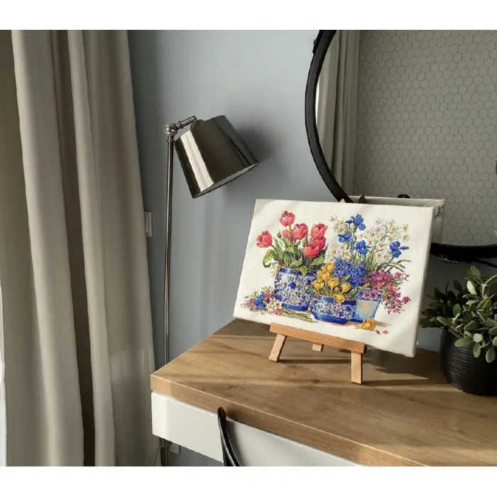 К-195 Весняний сад в синьому. Мережка. Набір для вишивки хрестиком на Aida 16