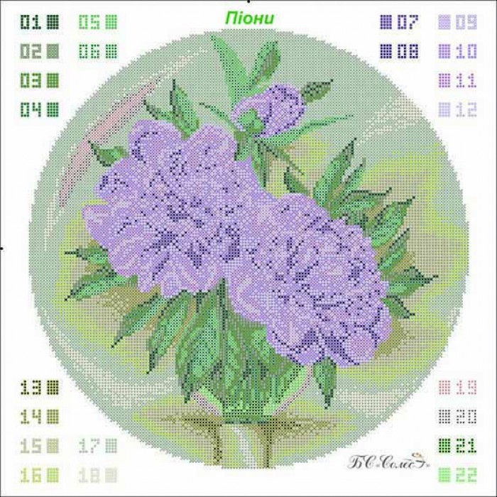 КВ-06 Піони. Схема для вишивки бісером