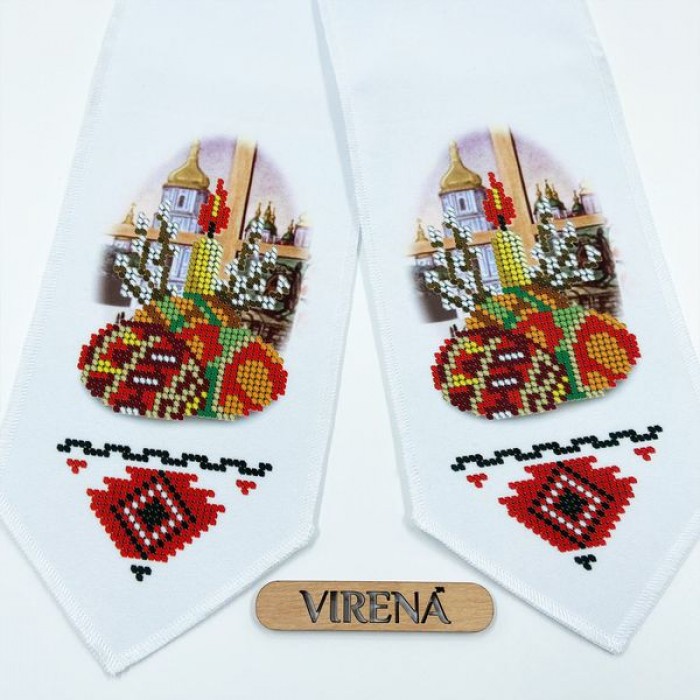 Бант на кошик з церквою, писанками та свічкою для вишивки бісером (БК-082)