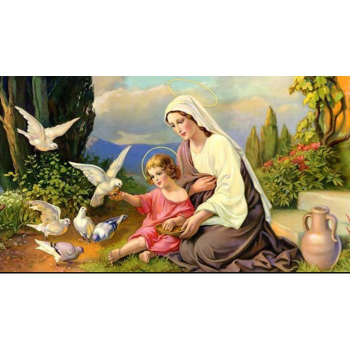 Алмазна мозаїка ColorArt 40x60 "Богородиця і голуби" + голограмні алмазики SV1503