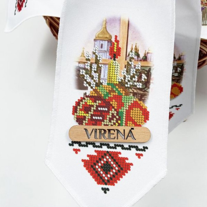 Бант на кошик з церквою, писанками та свічкою для вишивки бісером (БК-082)