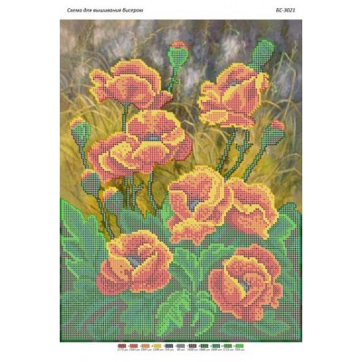 БС-3021 Маки (частк. вишивка). Схема для вишивки бісером