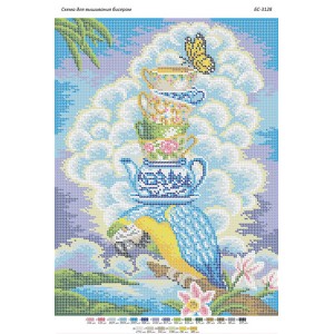 БС-3128 Папуга з чашками. Схема для вишивки бісером