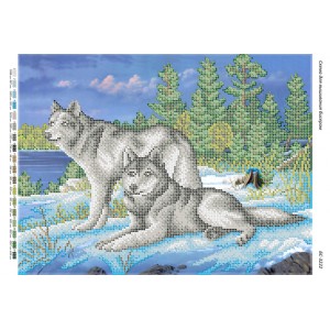 БС-3222 Вовки на снігу (частк. вишивка). Схема для вишивки бісером