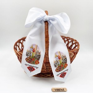 Бант на кошик з церквою, писанками та свічкою для вишивки бісером (БК-082)