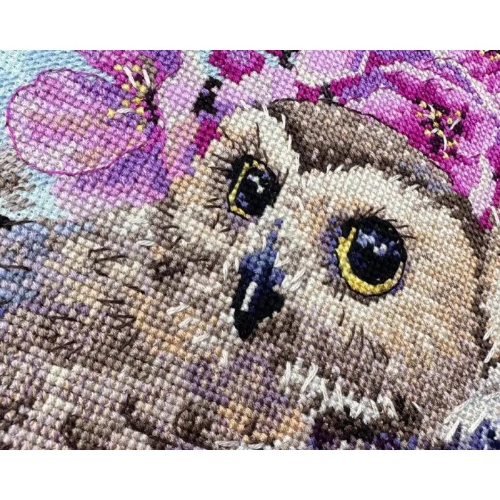 К-228 Дві сови у весняному цвітінні. Мережка. Набір для вишивки хрестиком на Aida 16