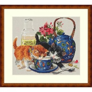 К-66 Кошенята і молоко. Мережка. Набір для вишивки хрестиком на Aida 16